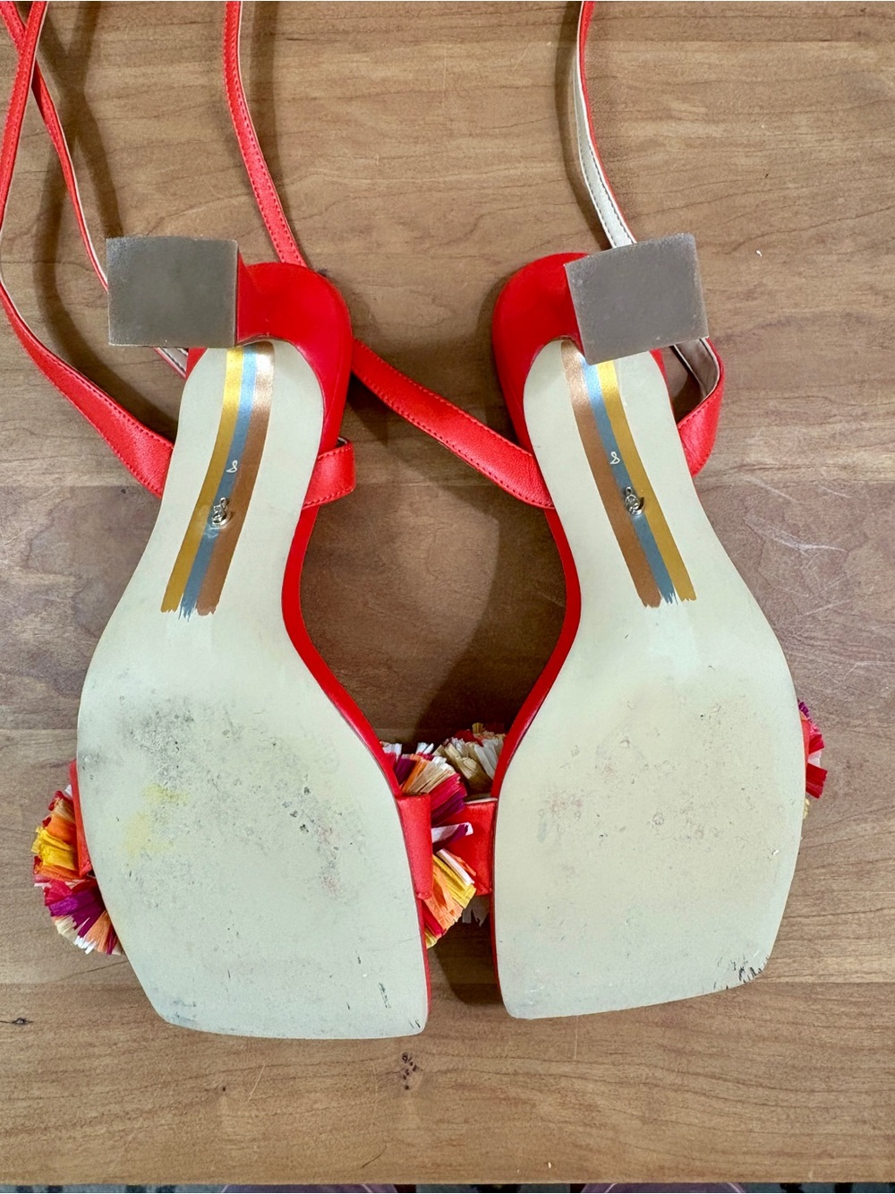 Sam Edelman Relove CLARE Red Ankle Strap Pom Pom Sandal, Womens size 8 - Picture 5 of 16